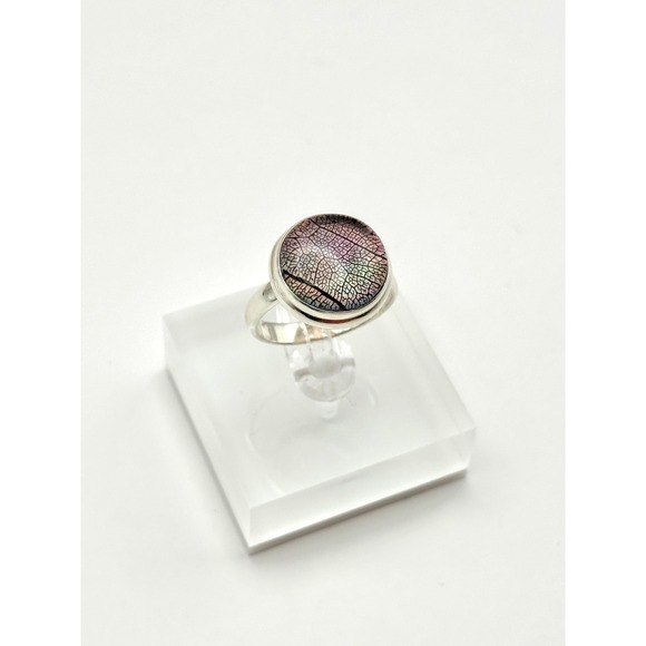 Aurora Opal‎ Encapsulated Leaf Sterling Silver Handmade Ring Size 9.25 - Picture 2 of 11